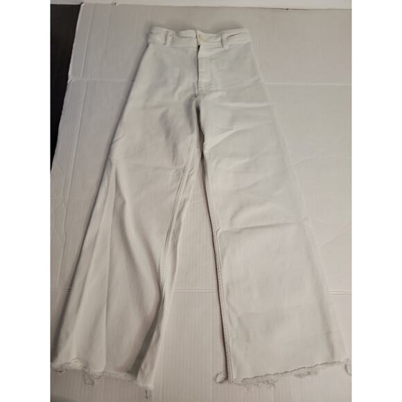 Zara The Marine Straight Jeans Womens Size 2 Ivory High Waist Wide Leg Raw Hem - Picture 2 of 9